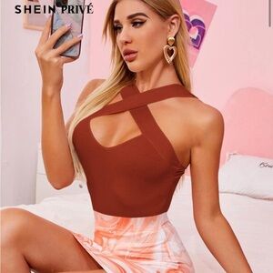 SHEIN Rust Cross-Front Top
